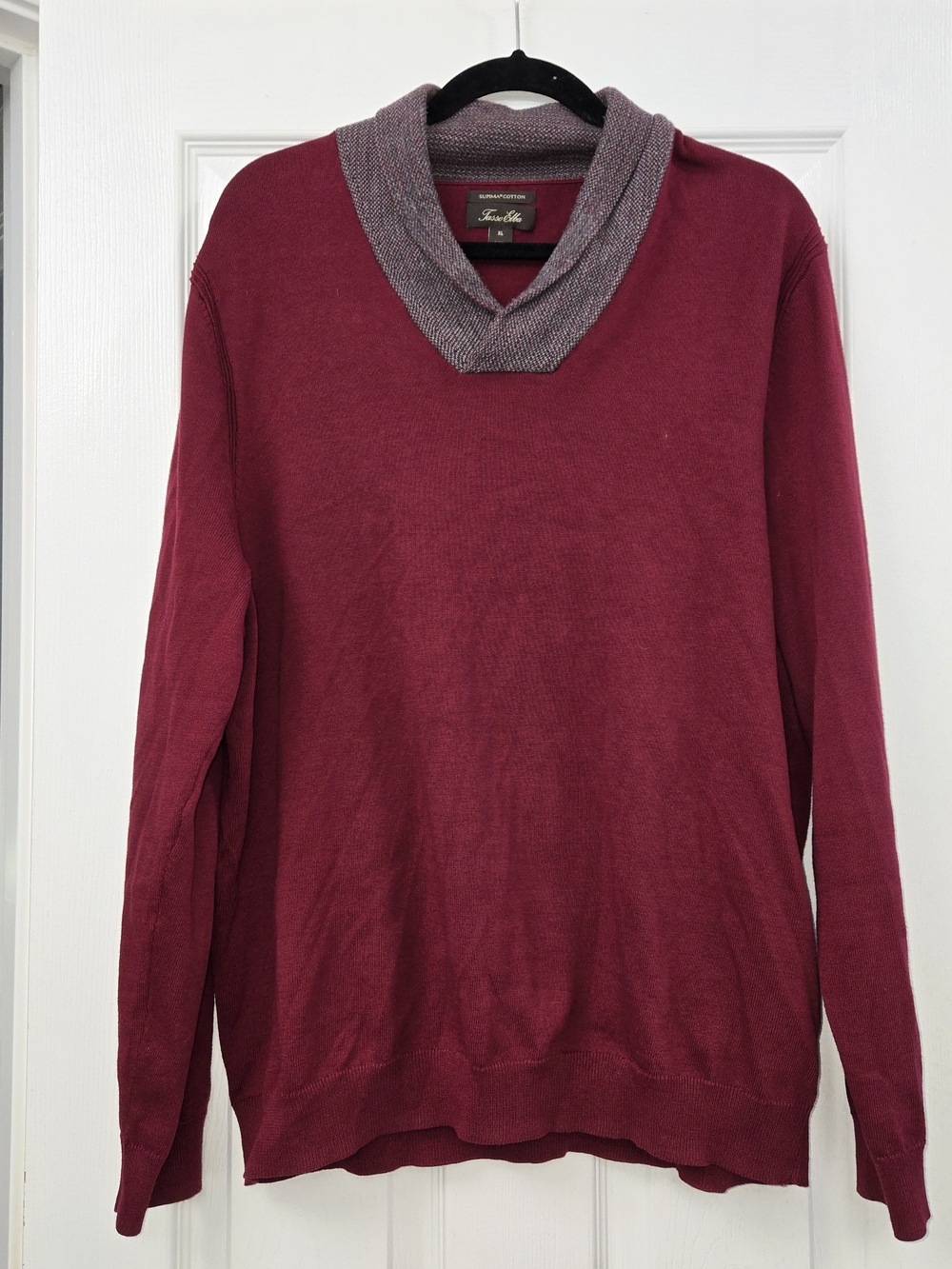 Tasso Elba Mens XL Burgundy Red Supima Cotton Shawl Collar Pullover Sweater